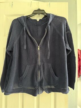Livi Navy Knit Zip-Up Hoodie